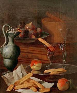 Cristoforo Munari Eisbehalter, Majolikakanne, Glaser und Loffelbiskuits oil painting picture